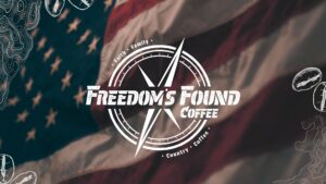 Freedom's Found Logo over American flag background.